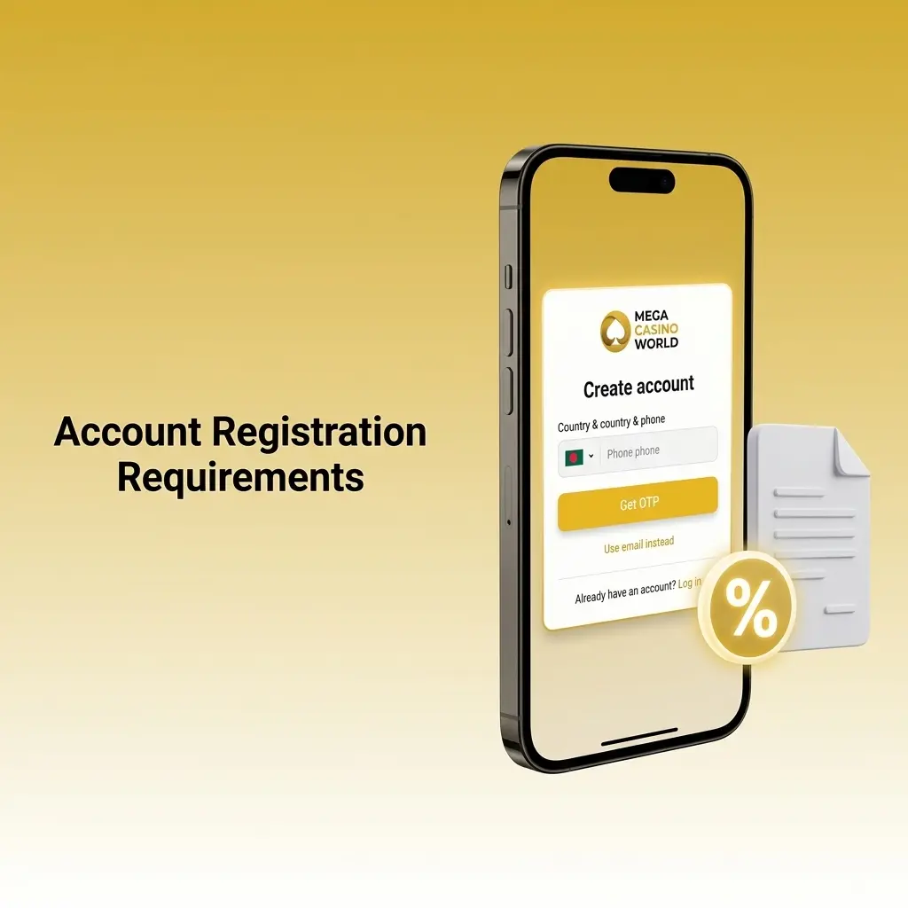 Mega Casino World account registration requirements: age, identity, single account, contact details, and location rules under Curacao regulations.