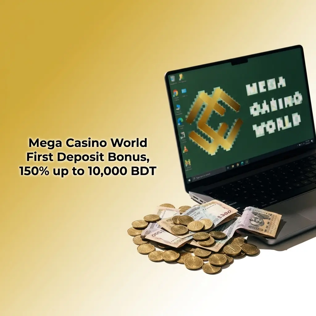 Mega Casino World first deposit bonus: 150% up to 10,000 BDT on casino, live dealer, and sportsbook bets.