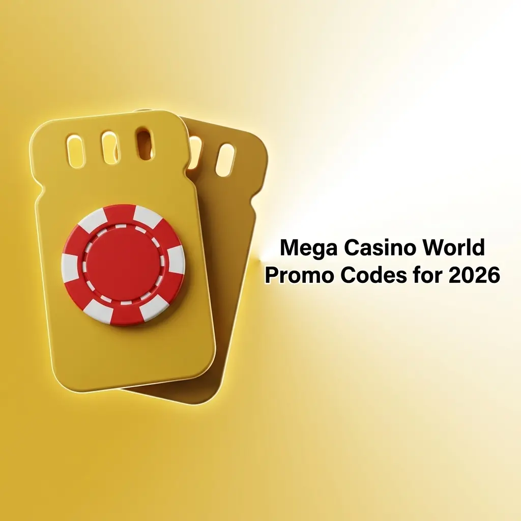 Mega Casino World 2026 promo codes table showing bonus percentage and minimum deposit for casino and sportsbook offers