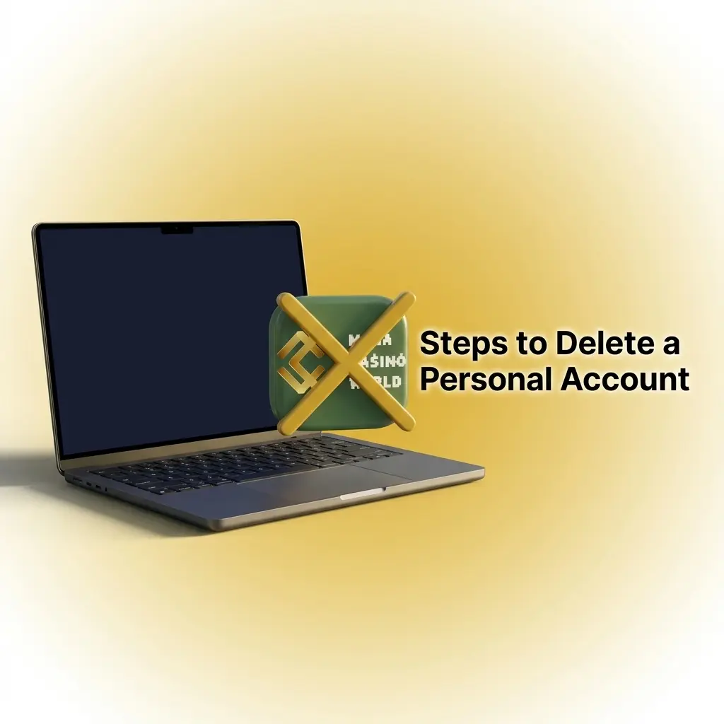 Steps to delete a Mega Casino World personal account: login, account settings, close account, verify via code.