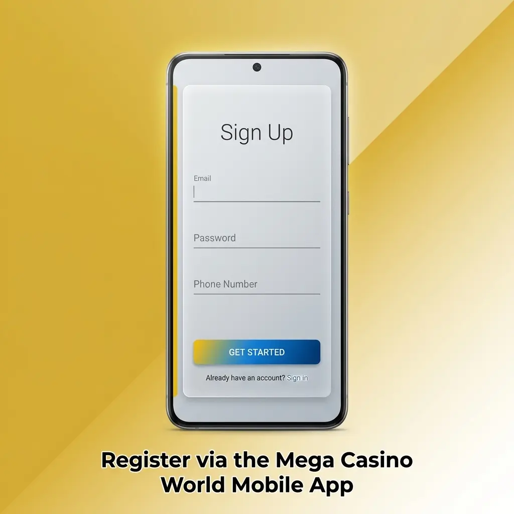 Register on Mega Casino World mobile app via phone, email, or social media sign up with BDT currency confirmation
