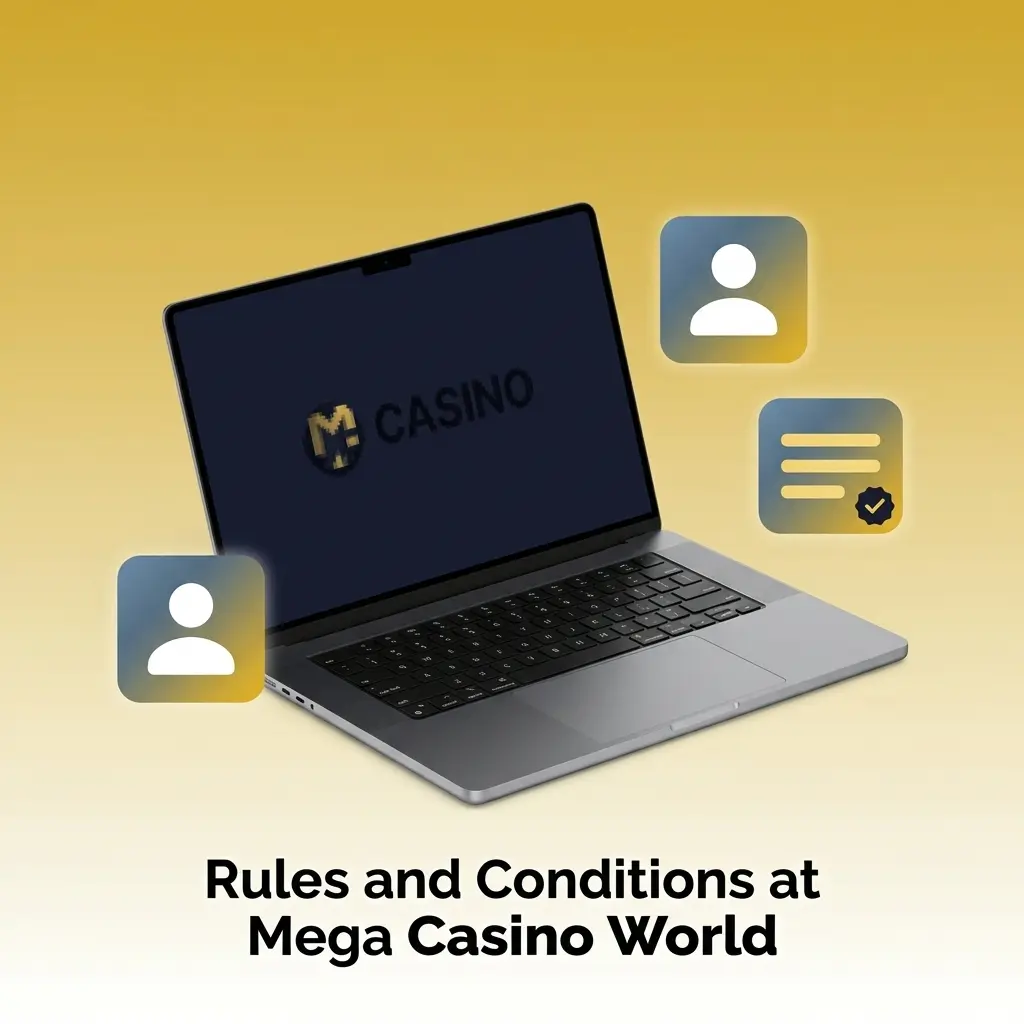 Mega Casino World rules covering age limits, one account per player, wagering, ID checks, and bonus withdrawal terms