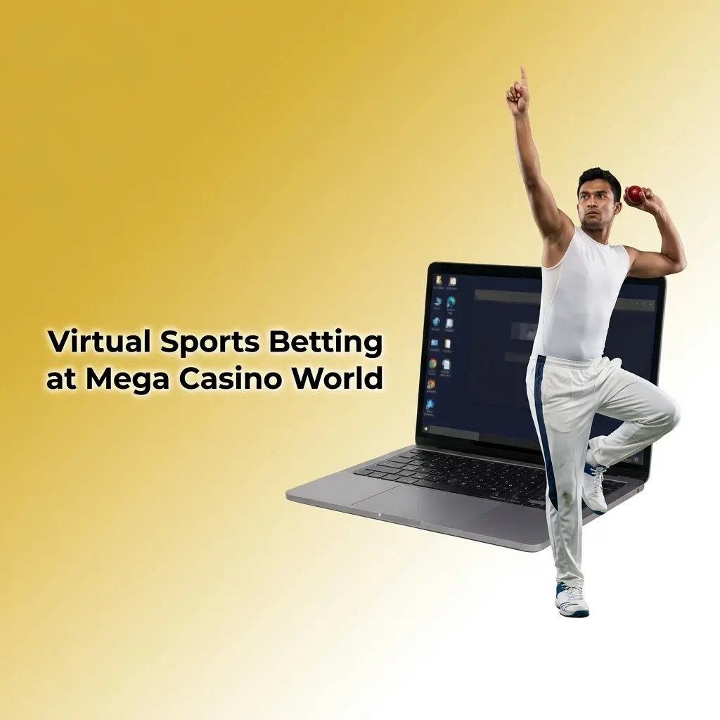 Virtual sports betting at Mega Casino World featuring quick-round Virtual Football, Horse Racing, Tennis, and Greyhound Racing